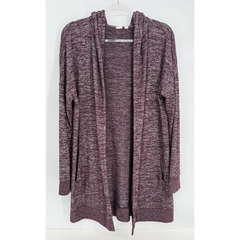 Gap Womens Burgundy Marl Space Dye Open Front Hooded Cardigan Sweater Sz M